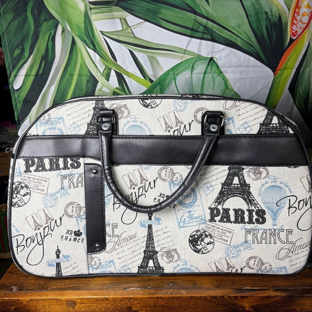 Unbranded Paris France Travel Duffle Bag Parisian Aesthetic Canvas Faux Leather